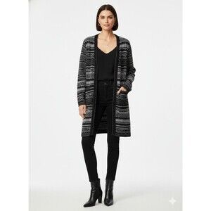 Womens Talbots Size Large Black And White Nordic Open Long Cardigan